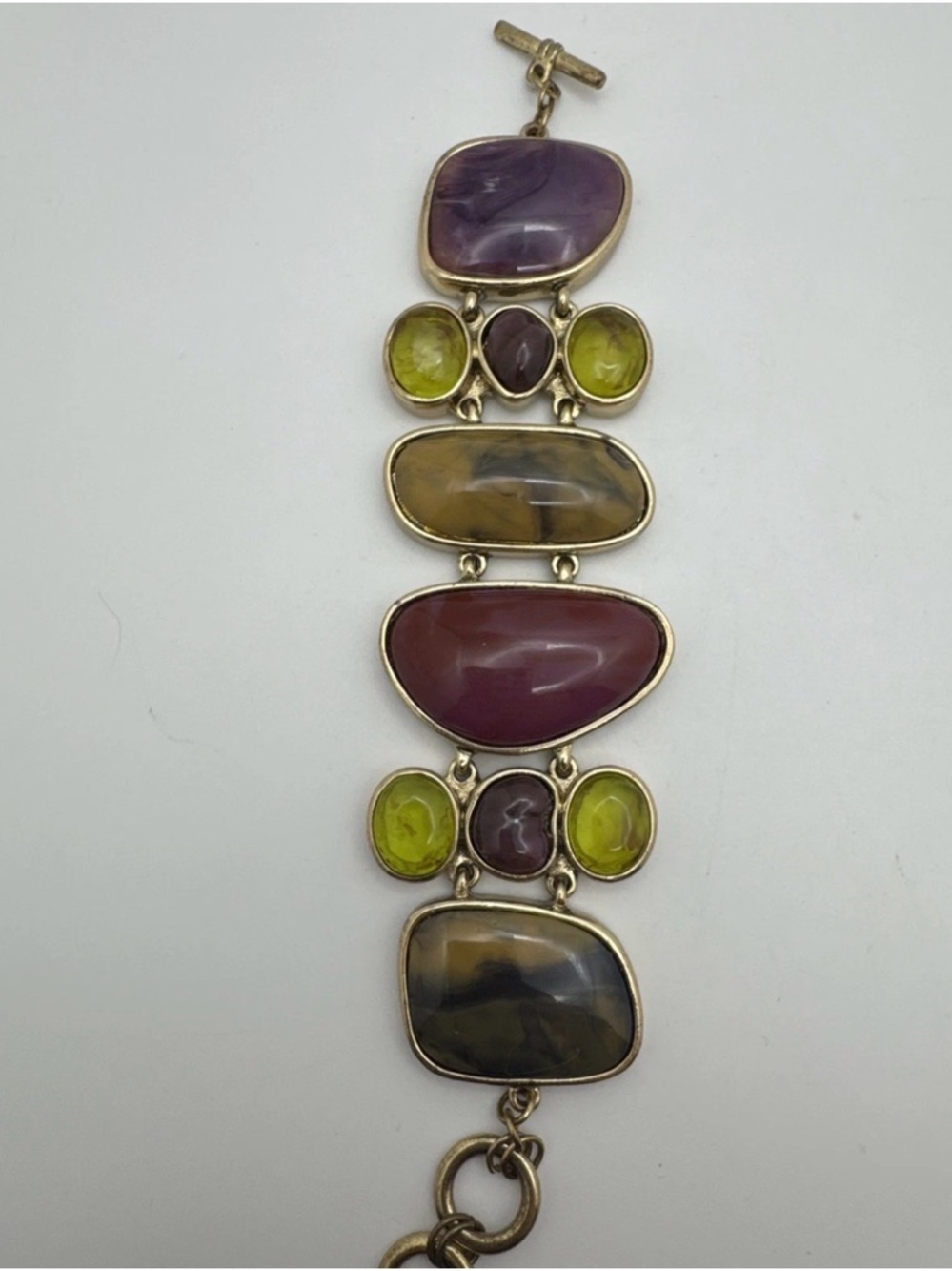 Multicolor Stone Link Bracelet - Purple, Green, Brown
